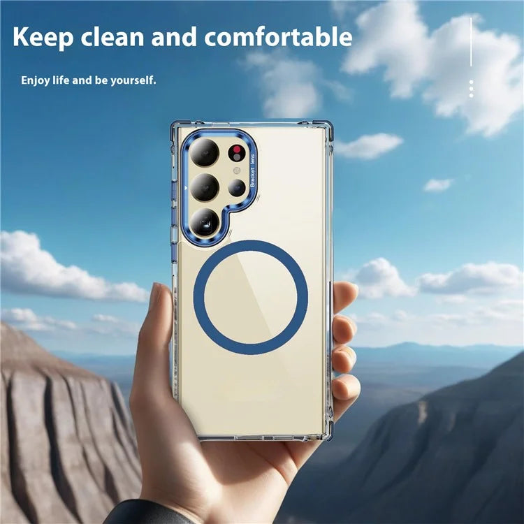 For Samsung Galaxy S23 Ultra Case with Lens Kickstand Drop-Proof Phone Cover Compatible with MagSafe
