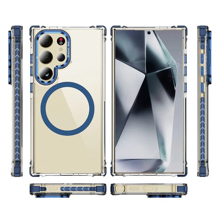 For Samsung Galaxy S23 Ultra Case with Lens Kickstand Drop-Proof Phone Cover Compatible with MagSafe