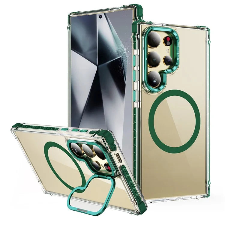 For Samsung Galaxy S23 Ultra Case with Lens Kickstand Drop-Proof Phone Cover Compatible with MagSafe