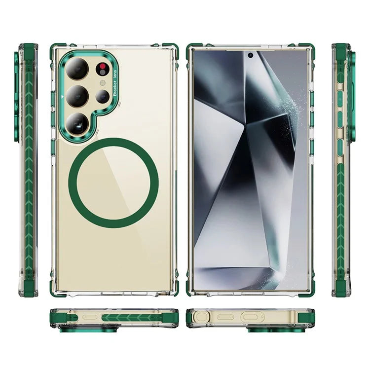 For Samsung Galaxy S23 Ultra Case with Lens Kickstand Drop-Proof Phone Cover Compatible with MagSafe