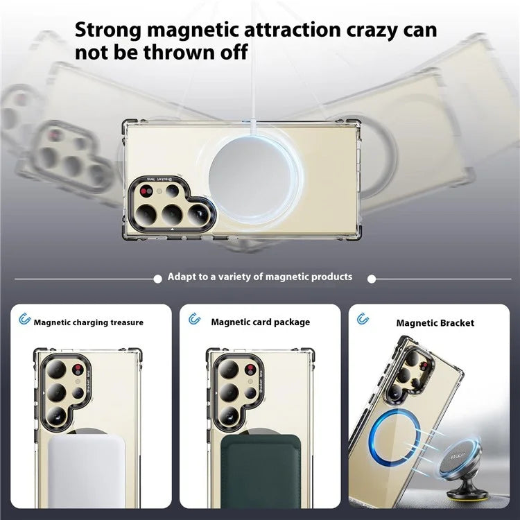 For Samsung Galaxy S23 Ultra Case with Lens Kickstand Drop-Proof Phone Cover Compatible with MagSafe