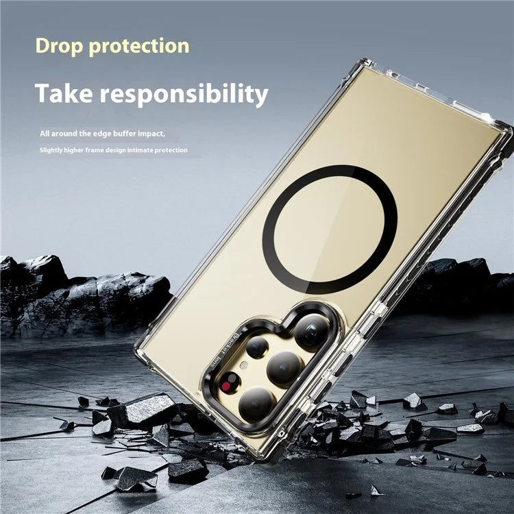 For Samsung Galaxy S23 Ultra Case with Lens Kickstand Drop-Proof Phone Cover Compatible with MagSafe