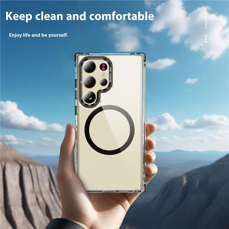 For Samsung Galaxy S23 Ultra Case with Lens Kickstand Drop-Proof Phone Cover Compatible with MagSafe