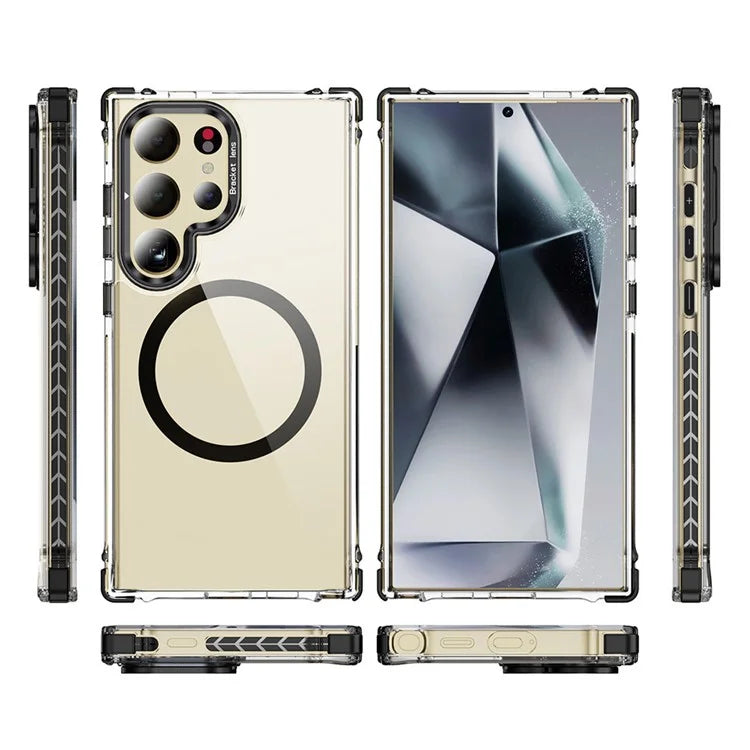 For Samsung Galaxy S23 Ultra Case with Lens Kickstand Drop-Proof Phone Cover Compatible with MagSafe