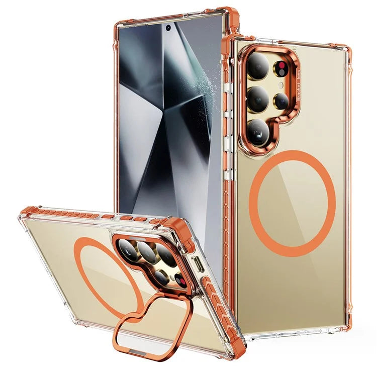 For Samsung Galaxy S23 Ultra Case with Lens Kickstand Drop-Proof Phone Cover Compatible with MagSafe