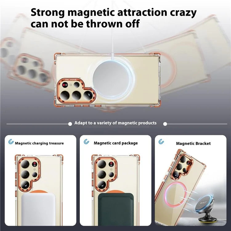 For Samsung Galaxy S23 Ultra Case with Lens Kickstand Drop-Proof Phone Cover Compatible with MagSafe