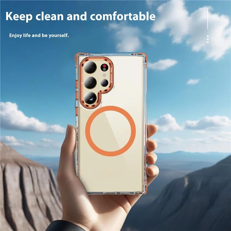 For Samsung Galaxy S23 Ultra Case with Lens Kickstand Drop-Proof Phone Cover Compatible with MagSafe