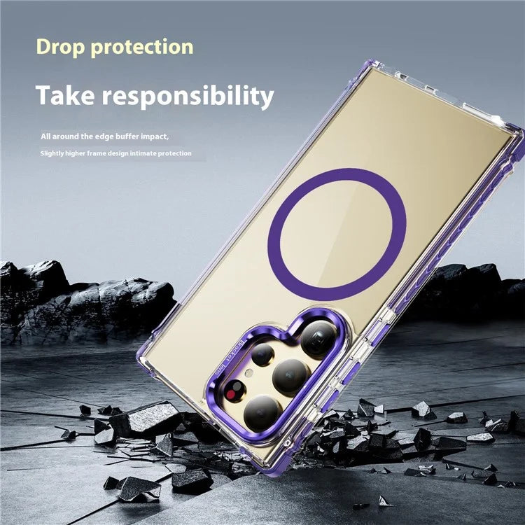 For Samsung Galaxy S23 Ultra Case with Lens Kickstand Drop-Proof Phone Cover Compatible with MagSafe