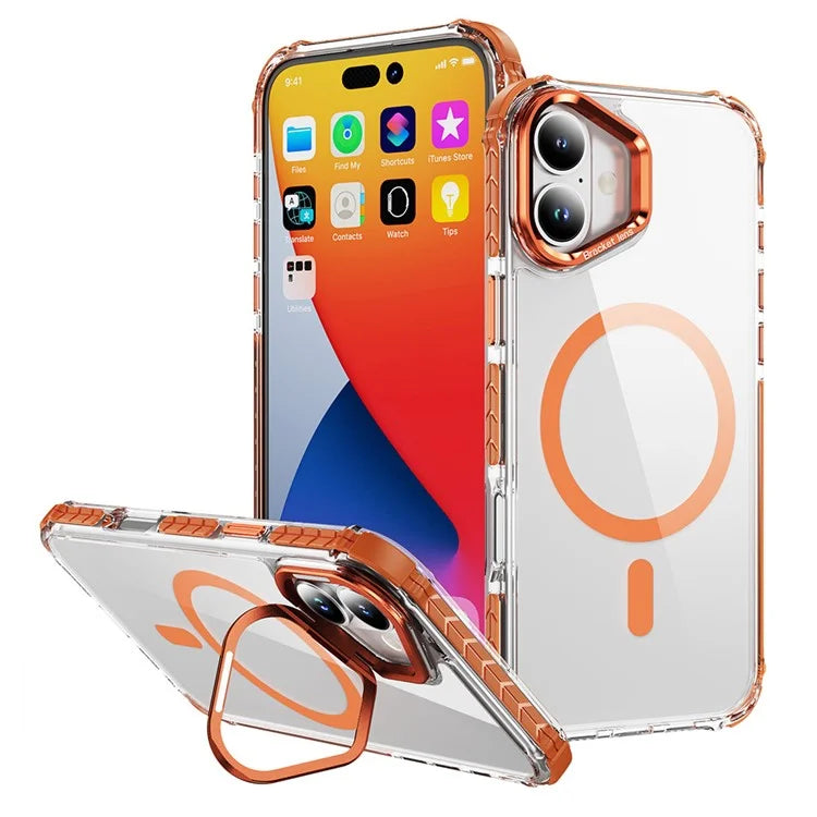 For iPhone 16 Plus Case with Lens Kickstand Drop-Proof Phone Cover Compatible with MagSafe