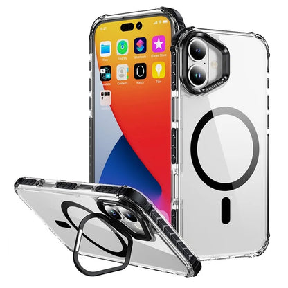 For iPhone 16 Plus Case with Lens Kickstand Drop-Proof Phone Cover Compatible with MagSafe