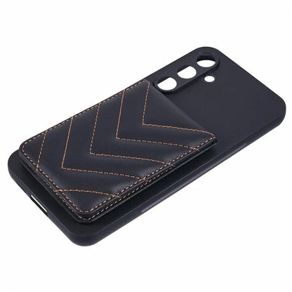 For Samsung Galaxy S24+ Phone Case Rhombus Adhesive Card Bag with Kickstand RFID Blocking - Black