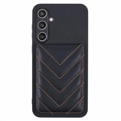 For Samsung Galaxy S23 FE Phone Case Rhombus Adhesive Card Bag with Kickstand RFID Blocking - Black