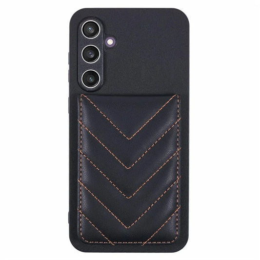 For Samsung Galaxy S23 FE Phone Case Rhombus Adhesive Card Bag with Kickstand RFID Blocking - Black