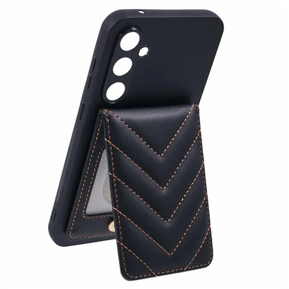 For Samsung Galaxy S23 FE Phone Case Rhombus Adhesive Card Bag with Kickstand RFID Blocking - Black