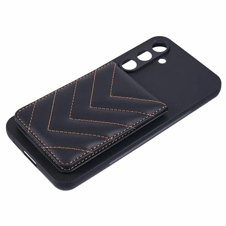 For Samsung Galaxy S23 FE Phone Case Rhombus Adhesive Card Bag with Kickstand RFID Blocking - Black