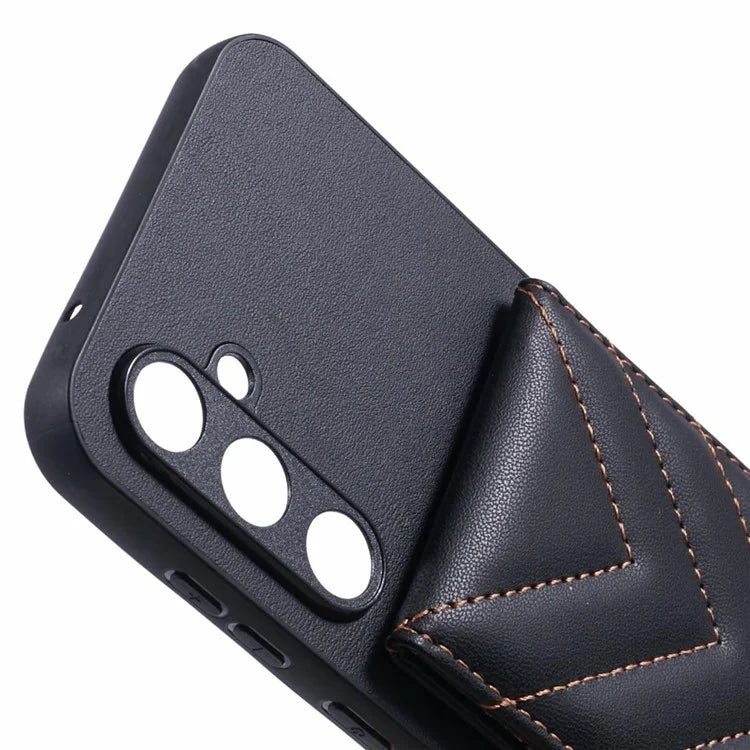For Samsung Galaxy S23 FE Phone Case Rhombus Adhesive Card Bag with Kickstand RFID Blocking - Black