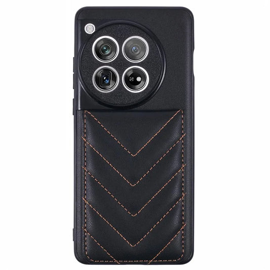 For OnePlus 12 5G Phone Case Rhombus Adhesive Card Bag with Kickstand RFID Blocking - Black