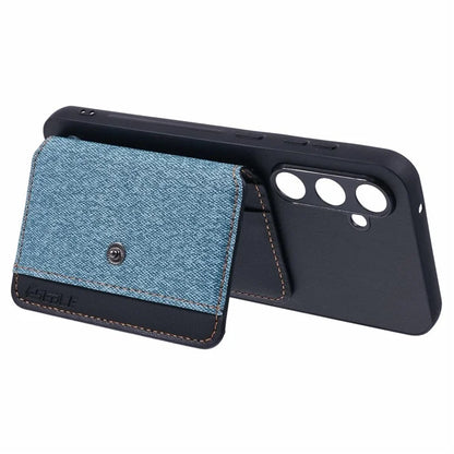For Samsung Galaxy S23 FE Phone Case Adhesive Card Bag Color Matching with Kickstand- Brown