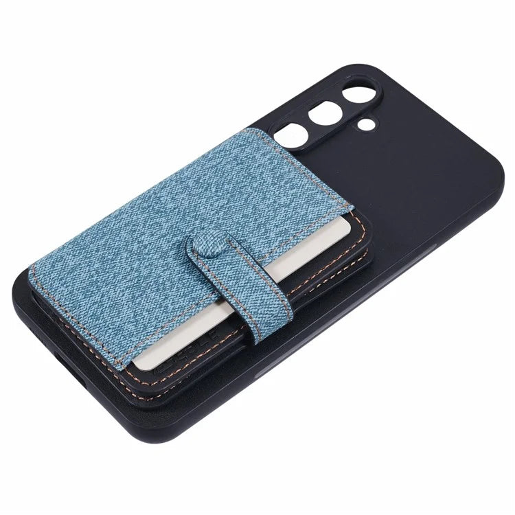 For Samsung Galaxy S23 FE Phone Case Adhesive Card Bag Color Matching with Kickstand- Brown