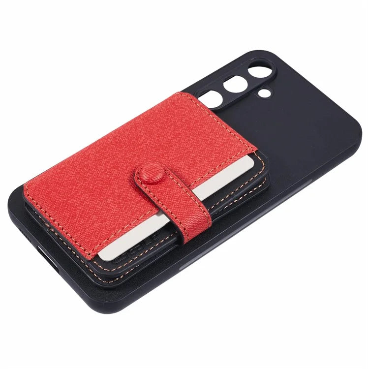 For Samsung Galaxy S23 FE Phone Case Adhesive Card Bag Color Matching with Kickstand- Brown