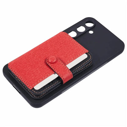 For Samsung Galaxy S23 FE Phone Case Adhesive Card Bag Color Matching with Kickstand- Brown