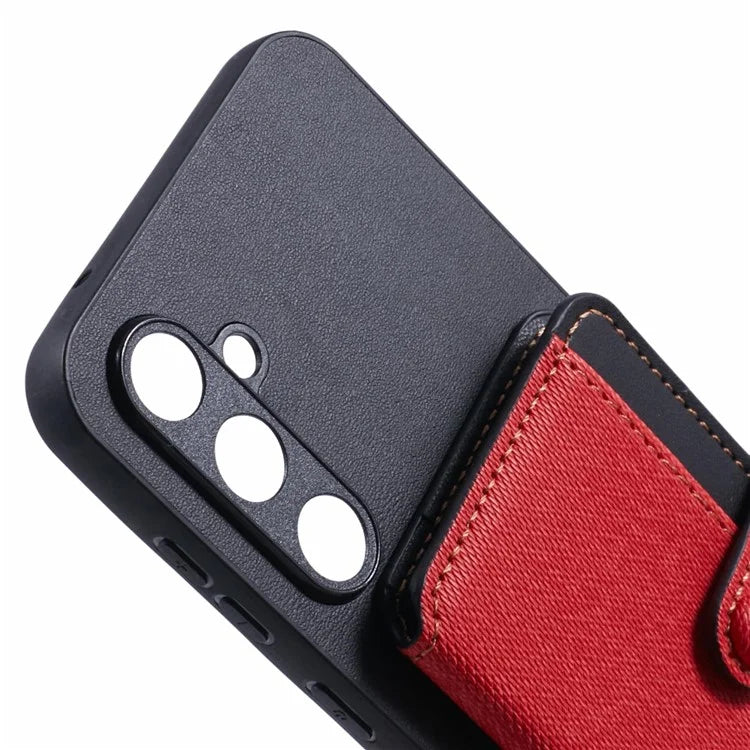 For Samsung Galaxy S23 FE Phone Case Adhesive Card Bag Color Matching with Kickstand- Brown
