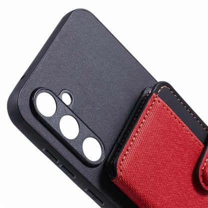 For Samsung Galaxy S23 FE Phone Case Adhesive Card Bag Color Matching with Kickstand- Brown