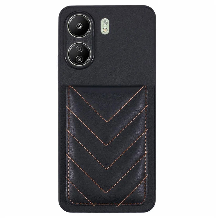 For Xiaomi Redmi 13C 4G  /  13C 5G Phone Case Rhombus Adhesive Card Bag with Kickstand RFID Blocking - Black
