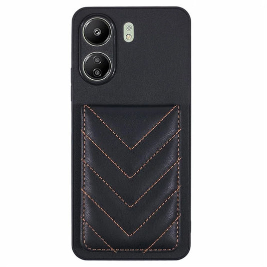 For Xiaomi Redmi 13C 4G  /  13C 5G Phone Case Rhombus Adhesive Card Bag with Kickstand RFID Blocking - Black