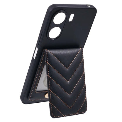 For Xiaomi Redmi 13C 4G  /  13C 5G Phone Case Rhombus Adhesive Card Bag with Kickstand RFID Blocking - Black