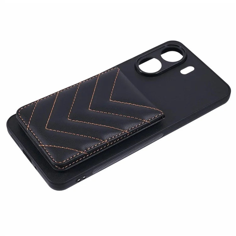 For Xiaomi Redmi 13C 4G  /  13C 5G Phone Case Rhombus Adhesive Card Bag with Kickstand RFID Blocking - Black