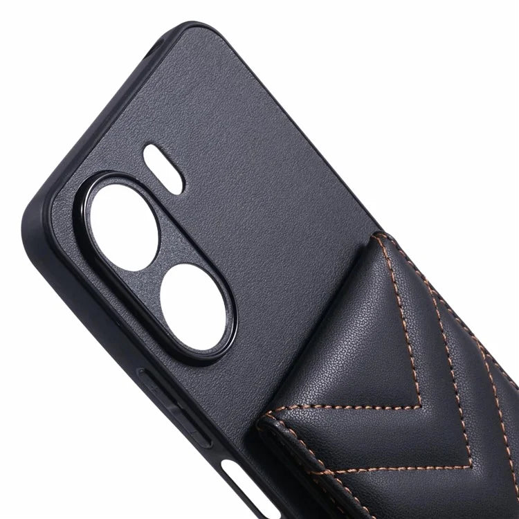 For Xiaomi Redmi 13C 4G  /  13C 5G Phone Case Rhombus Adhesive Card Bag with Kickstand RFID Blocking - Black