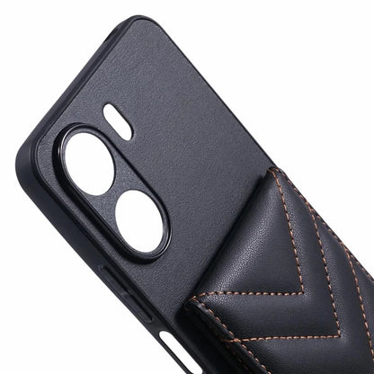 For Xiaomi Redmi 13C 4G  /  13C 5G Phone Case Rhombus Adhesive Card Bag with Kickstand RFID Blocking - Black