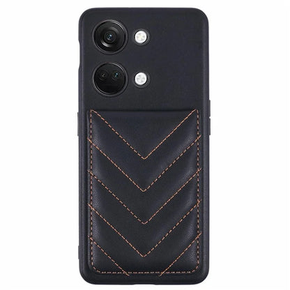 For OnePlus Ace 2V Phone Case Rhombus Adhesive Card Bag with Kickstand RFID Blocking - Black