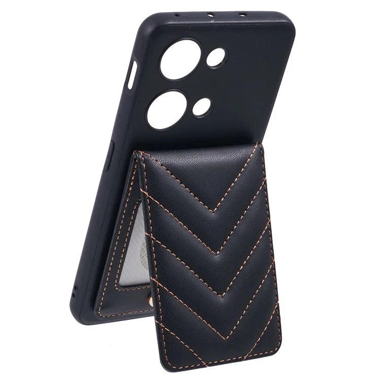 For OnePlus Ace 2V Phone Case Rhombus Adhesive Card Bag with Kickstand RFID Blocking - Black