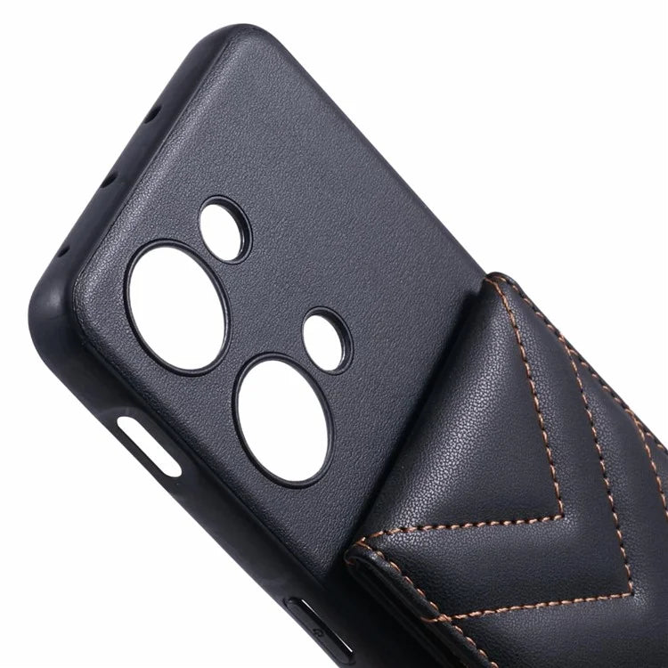 For OnePlus Ace 2V Phone Case Rhombus Adhesive Card Bag with Kickstand RFID Blocking - Black