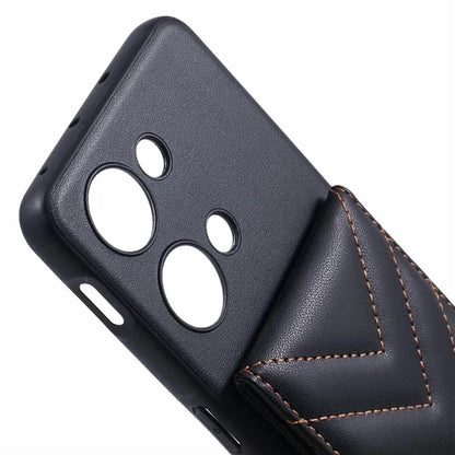 For OnePlus Ace 2V Phone Case Rhombus Adhesive Card Bag with Kickstand RFID Blocking - Black