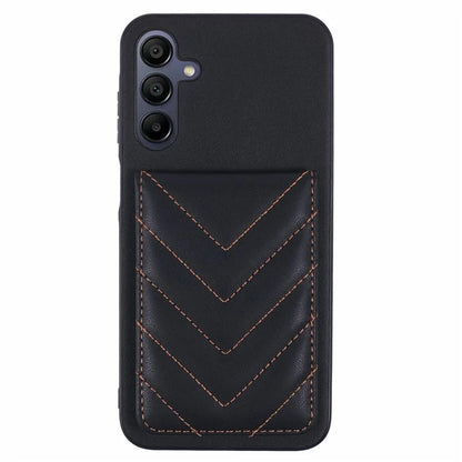 For Samsung Galaxy A15 4G  /  5G Phone Case Rhombus Adhesive Card Bag with Kickstand RFID Blocking - Black