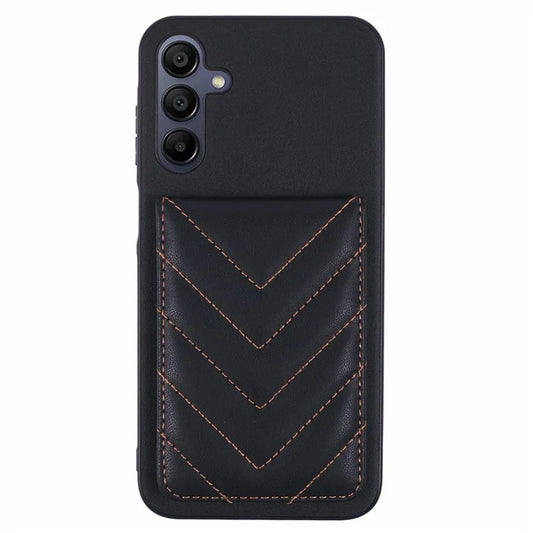 For Samsung Galaxy A15 4G  /  5G Phone Case Rhombus Adhesive Card Bag with Kickstand RFID Blocking - Black