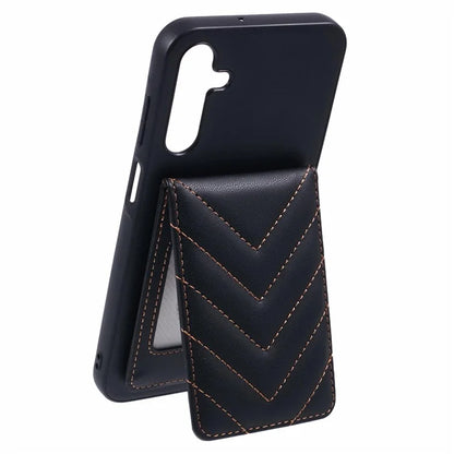For Samsung Galaxy A15 4G  /  5G Phone Case Rhombus Adhesive Card Bag with Kickstand RFID Blocking - Black