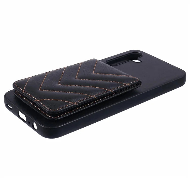 For Samsung Galaxy A15 4G  /  5G Phone Case Rhombus Adhesive Card Bag with Kickstand RFID Blocking - Black