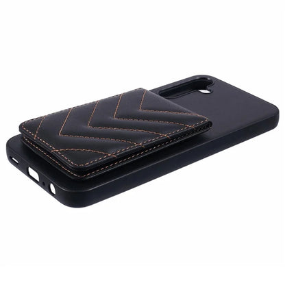 For Samsung Galaxy A15 4G  /  5G Phone Case Rhombus Adhesive Card Bag with Kickstand RFID Blocking - Black
