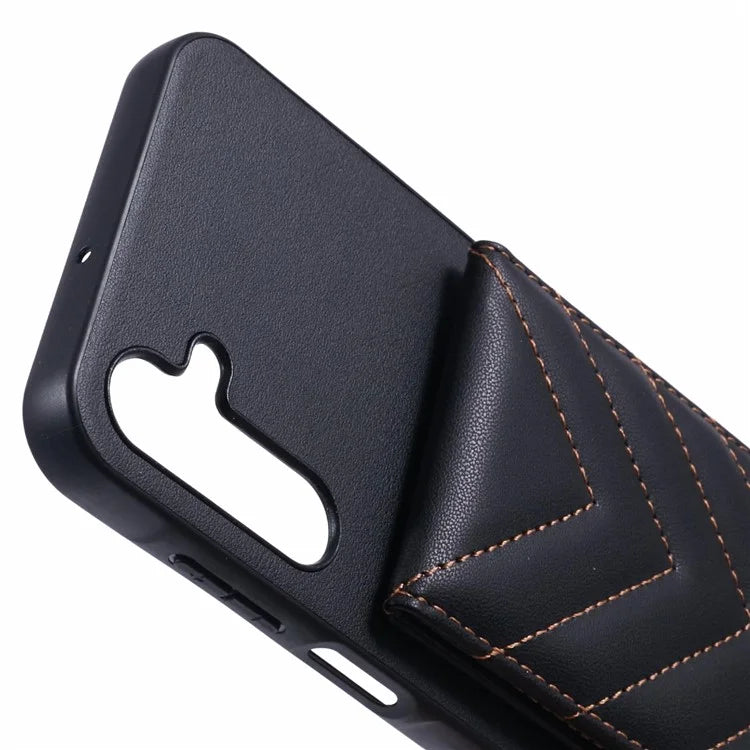 For Samsung Galaxy A15 4G  /  5G Phone Case Rhombus Adhesive Card Bag with Kickstand RFID Blocking - Black