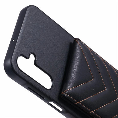 For Samsung Galaxy A15 4G  /  5G Phone Case Rhombus Adhesive Card Bag with Kickstand RFID Blocking - Black