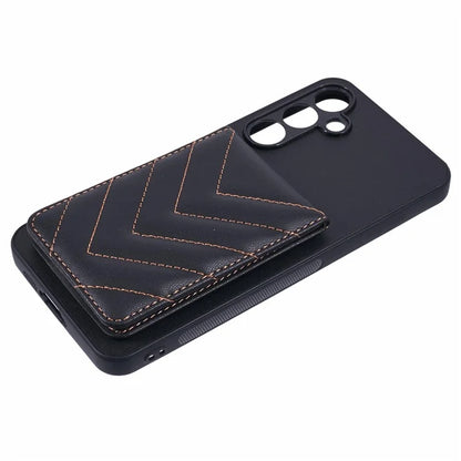 For Samsung Galaxy A35 5G Phone Case Rhombus Adhesive Card Bag with Kickstand RFID Blocking - Black