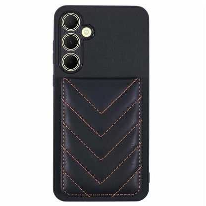 For Samsung Galaxy A55 5G Phone Case Rhombus Adhesive Card Bag with Kickstand RFID Blocking - Black
