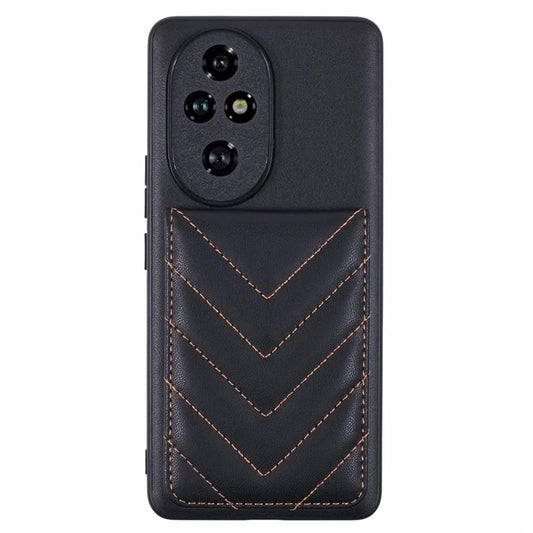 For Honor 200 Pro 5G Phone Case Rhombus Adhesive Card Bag with Kickstand RFID Blocking - Black