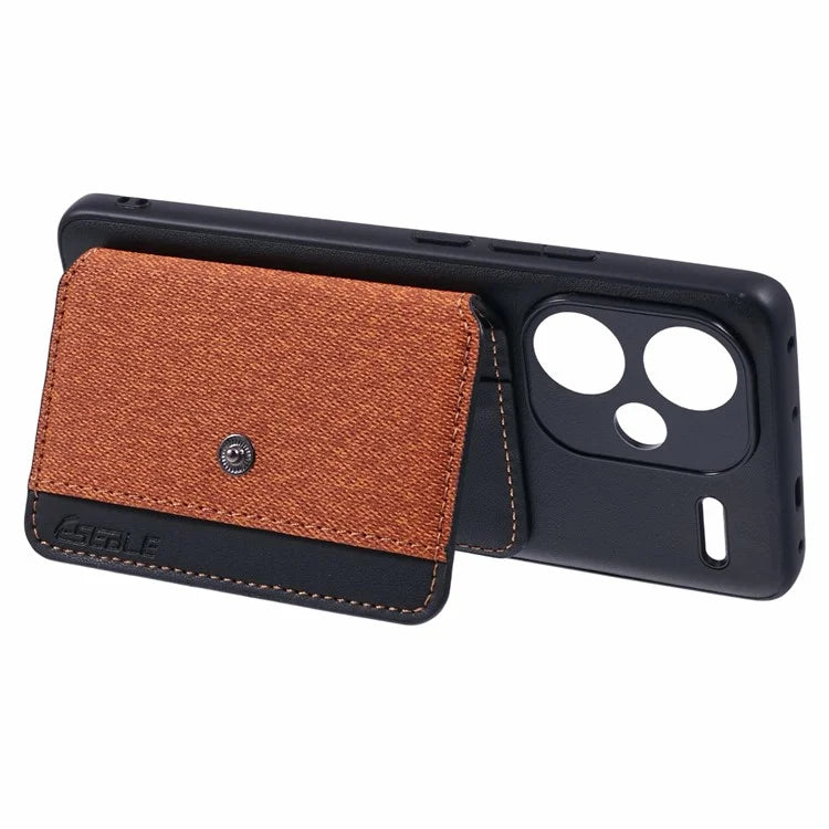 For Xiaomi Redmi Note 13 Pro+ 5G Phone Case Adhesive Card Bag Color Matching with Kickstand
