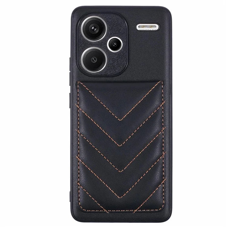 For Xiaomi Redmi Note 13 Pro+ 5G Phone Case Rhombus Adhesive Card Bag with Kickstand RFID Blocking - Black