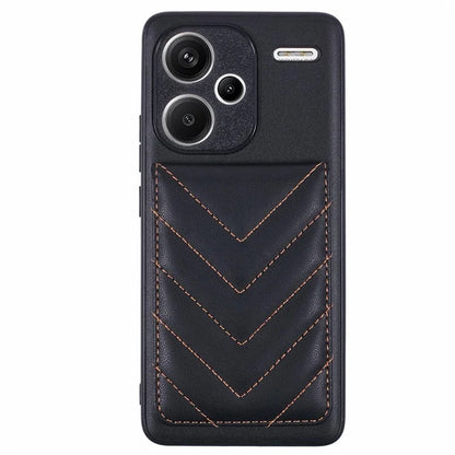 For Xiaomi Redmi Note 13 Pro+ 5G Phone Case Rhombus Adhesive Card Bag with Kickstand RFID Blocking - Black